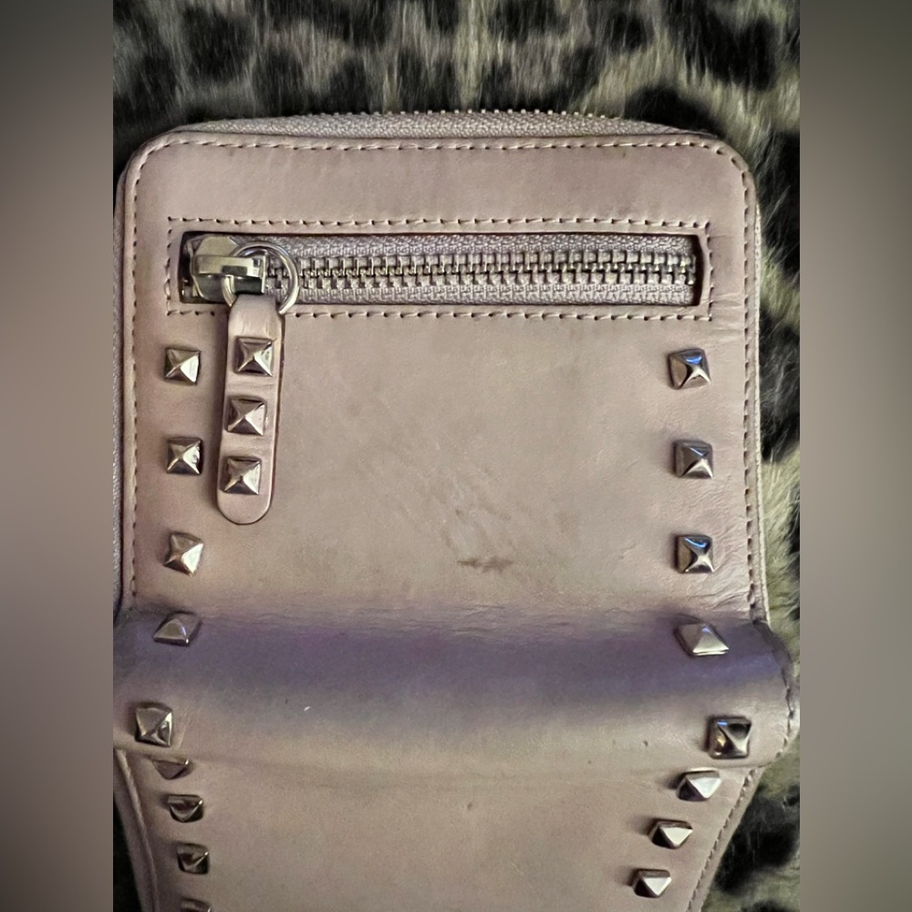 Rebecca Minkoff Leather Pyramid Studded Wallet in light pink/lilac color.. - Picture 5 of 10